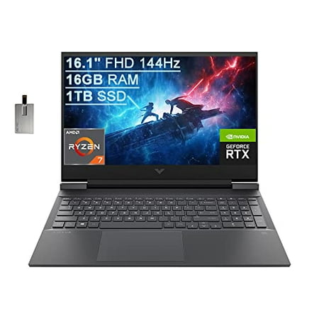 HP 2022 Victus 15.6" FHD Gaming Laptop, AMD Ryzen 7-5800H (Beats i7-10870H), 16GB RAM, 1TB PCIe SSD, NVIDIA GeForce RTX 3050 Ti, Backlit Keyboard, Win 11, Mica Silver, 32GB SnowBell USB Card