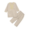 thumbnail image 3 of iiniim Boys Muslim Clothing Kaftan Middle East Youth Embroidered Top with Pants Suit Arabic Wear Khaki 130, 3 of 7