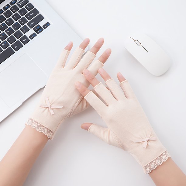 Guantes de verano para mujer con protección solar, para decoración de uñas, antiultravioleta, anti-negro, antideslizantes, transpirables, de medio dedo para mujer