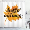 thumbnail image 1 of Autumn Shower Curtain, Maple Leaf Silhouette in Warm Colors with Hand Lettering Fall Season Quote, Fabric Bathroom Set with Hooks, 69W X 75L Inches Long, Orange and Black, by Ambesonne, 1 of 3