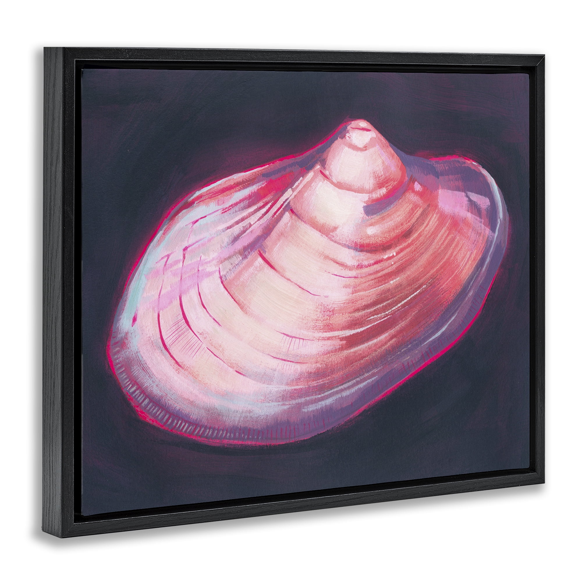 Stupell Industries Pink Seashell on Black Animals & Insects Painting Black Floater Framed Canvas Art Print Wall Art, 21 x 17