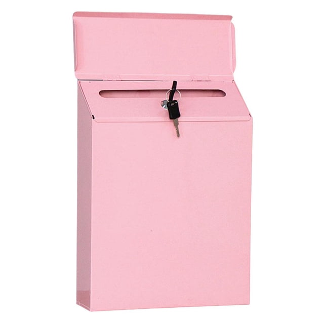 Mailbox Wall Mount Post Mail Lockable Mail Key Front Door Decorative Letterbox Suggestion Box Newspaper Magazines Letters Receive Case , Pink