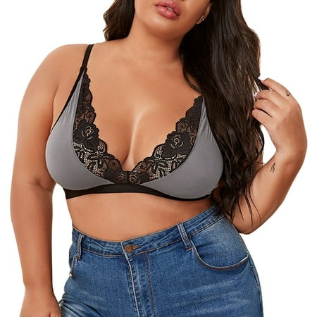 

Women Plus Size Sexy Bra Sissy Lingerie See Through Brassiere Lace Bralette Bras Gray 3XL