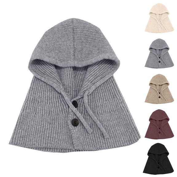 Gymayou Balaclava Winter Button Drawstring Hats Beanie Hat Slouchy Balaclavas Windproof Warm Hooded Scarf Hat for Women Men