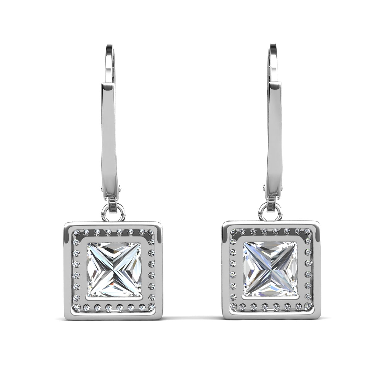 Cate & Chloe Maeve 18k White Gold Plated Drop Dangle Halo Earrings with Simulated Diamonds for Women