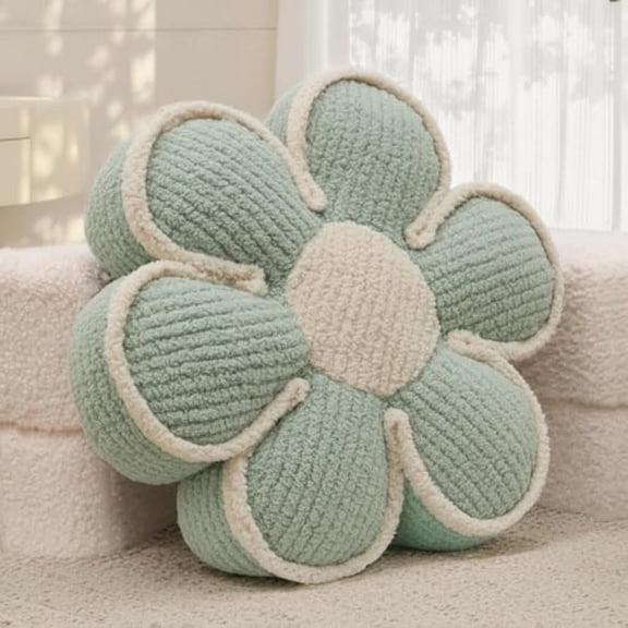 Sage Green Daisy Flower Shaped Decorative Throw Pillow 16 Inch Soft Floor Cushion for Couch Bed Chair Girls Room Bedroom Aesthetic Decor