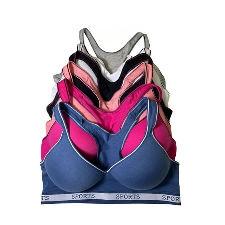 

6 pcs Wire Free Gym Light Padded Raceback Cotton Sports Bra B C D Cup 36C (6827-56R6-56L6)