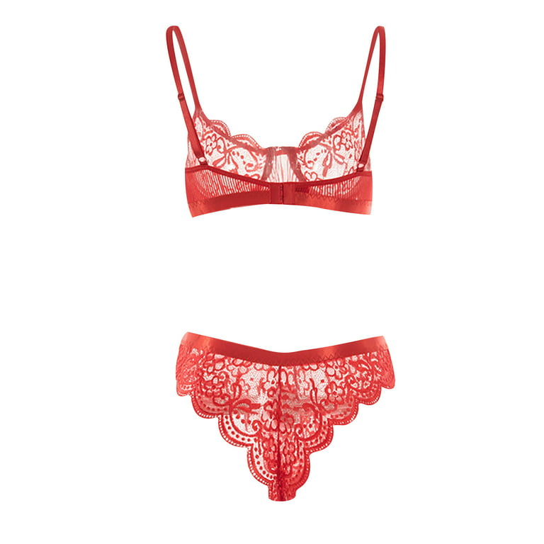 Red Net Bra & Panty Lingerie Set : : Fashion