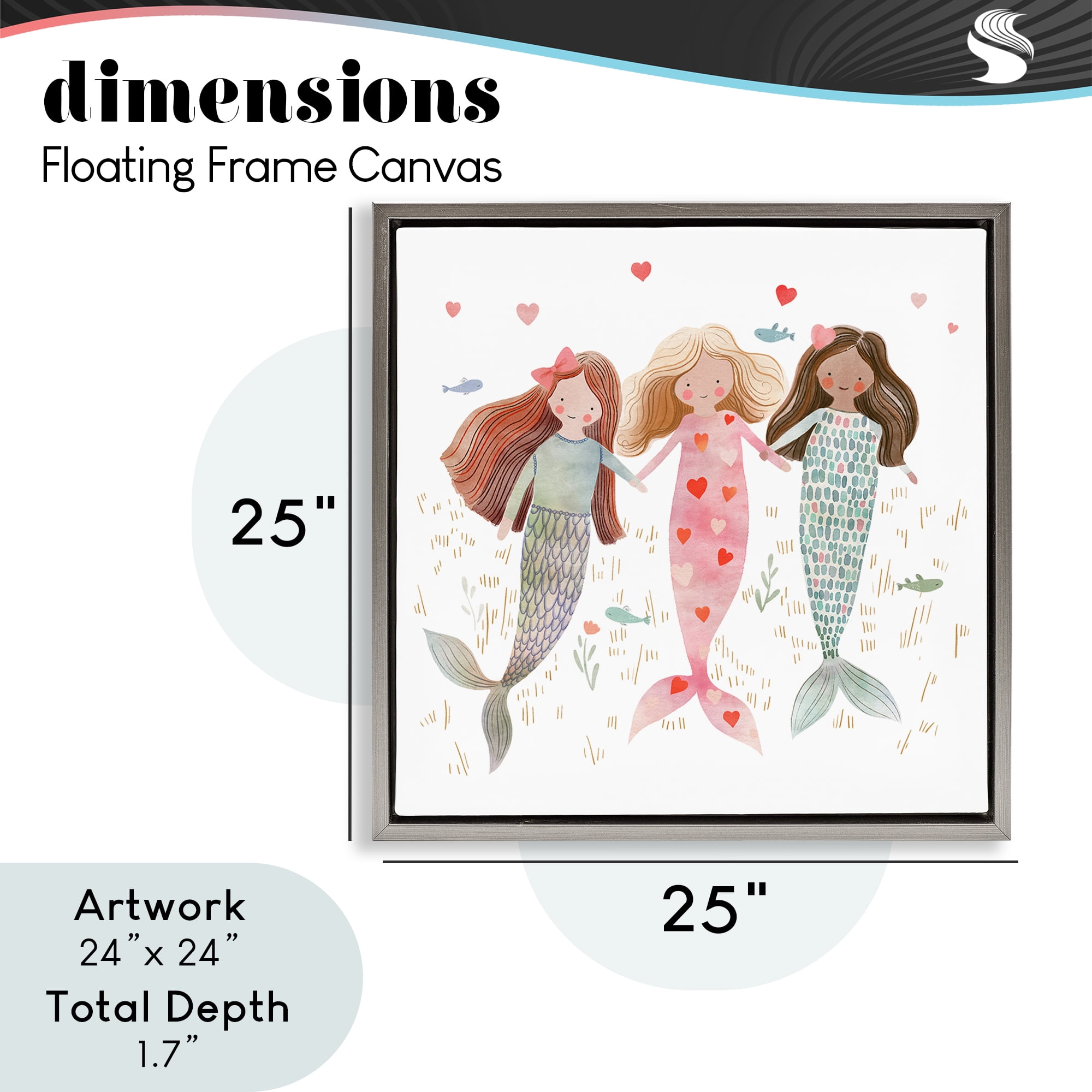 Trio of Mermaids Friendship Gray Framed Floater Canvas Wall Art, design by Leah Straatsma