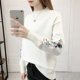 thumbnail image 4 of Suéteres de cuello alto medio con bordado para mujer, jerseys versátiles de color liso, camisetas casuales de manga larga, otoño e invierno, nueva moda, 4 of 5