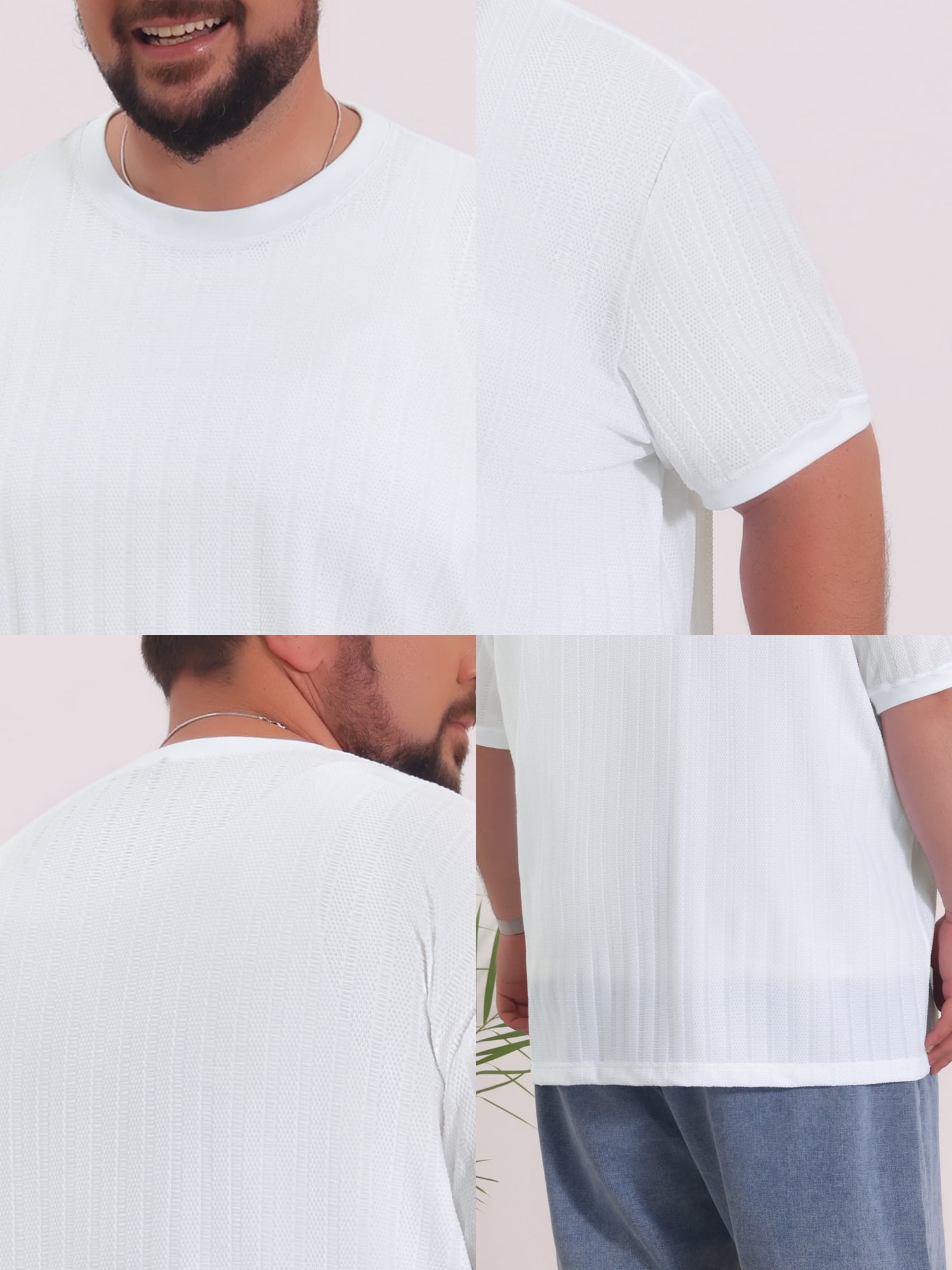 DARING DIVA Men's Big Tall Mesh Breathable Crew Neck Short Sleeve T-Shirts 4XL White