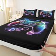 thumbnail image 3 of Homewish Watercolor Gamepad Boys Queen Sheet Sets, Neon Futuristic Honeycomb Flat Sheet, Video Game Controller Queen Fitted Sheet, Ultra Soft Bedroom Decor, 4 Pieces, 3 of 7