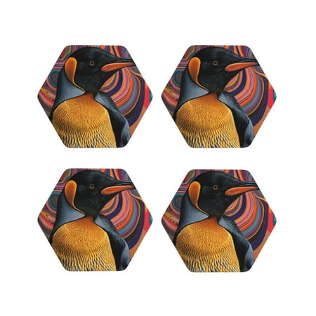 

Fuzoiu Abstract Pattern Penguin Print Leather Coasters Set Drink Coasters Set of 4 for Tabletop Protection Durable PVC Coasters Home Décor and Housewarming Gift-Hexagon