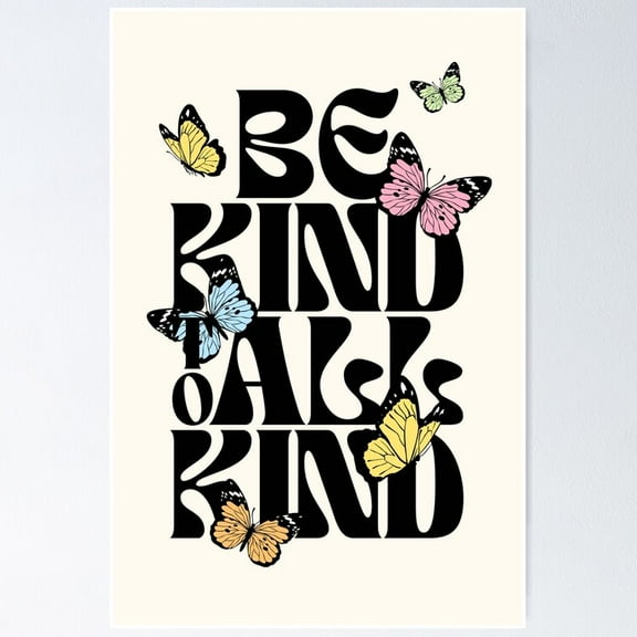 POSTER Be Kind To All Kind - A kindness inspired boho retro quote pastel butterflies Poster NO FRAMED, Poster Only