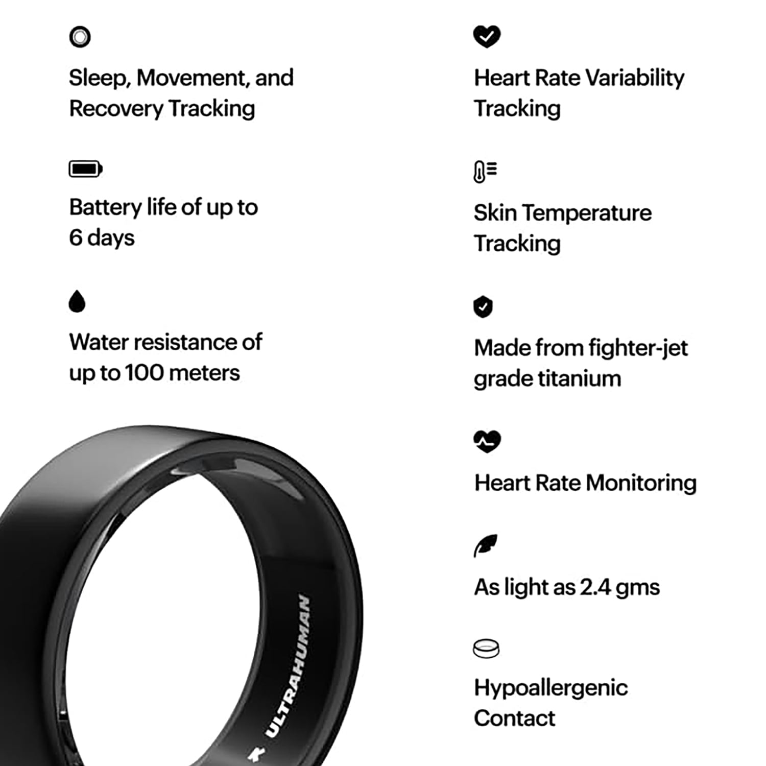 Ultrahuman Ring AIR Lightest Health-Tracking Wearable - Aster Black