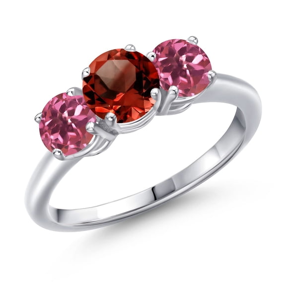 Gem Stone King 925 Sterling Silver Red Garnet and Pink Tourmaline Engagement Ring for Women | 2.04 Cttw | Round 6MM | Gemstone January Birthstone | Size 6