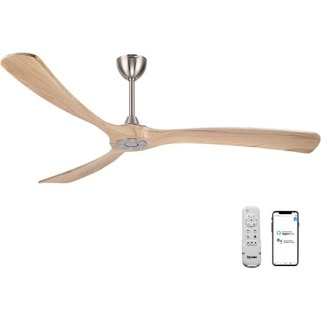 

BBNBDMZ 52 Inch Solid Wood Ceiling Fans with Lights Remote Control Quiet DC Motor Smart Ceiling Fan 3 Blade Propeller Ceiling Fan for Bedroom Living Room