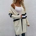 thumbnail image 2 of Tawop Womens Sweaters and Cardigans Lightweight Cardigans for Women Autumn Striped Long Sleeve Knitted Long-Length Sweater Beige L, 2 of 8