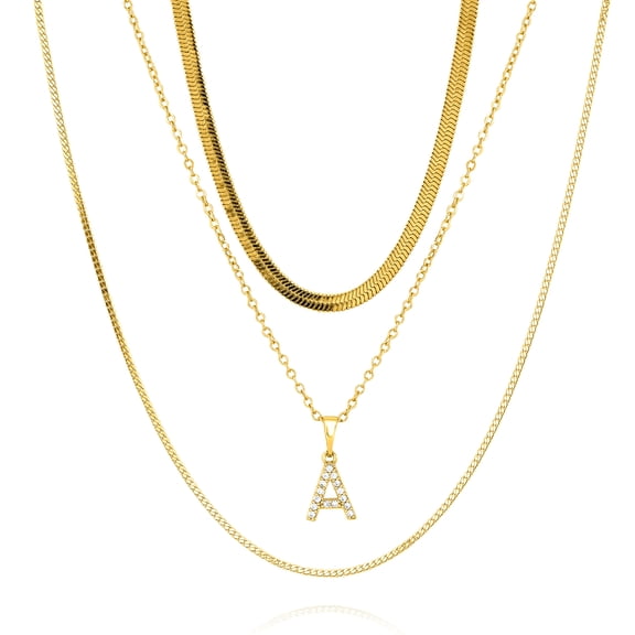 JeenMata Multipack 3 pcs 'A' Initial Charm Necklace Set - Initial Layered Necklace for Women in Yellow Gold Plated, Anniversary, Birthday, Christmas