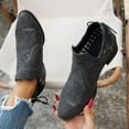 thumbnail image 4 of Women's Pointed Toe Slip On Ankle Boots Chunky Low Heel Fashion Back Lace up Hollow Out Casual Dress Shoes Black Size 6.5, 4 of 8