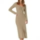 thumbnail image 1 of Vestido de punto acanalado con cuello en V para mujer - Vestido midi ajustado de manga larga para fiestas informales y para el invierno, 1 of 5