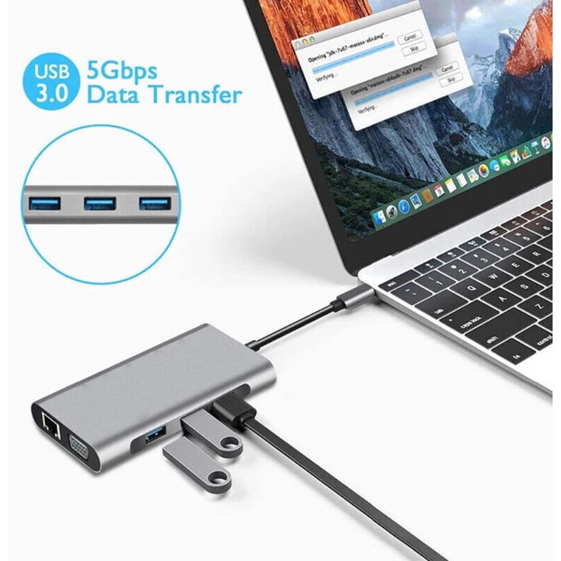 10-in-1 Laptop Docking Station with Type-C, HD, VGA, RJ45, PD, and Multi-USB 3.0