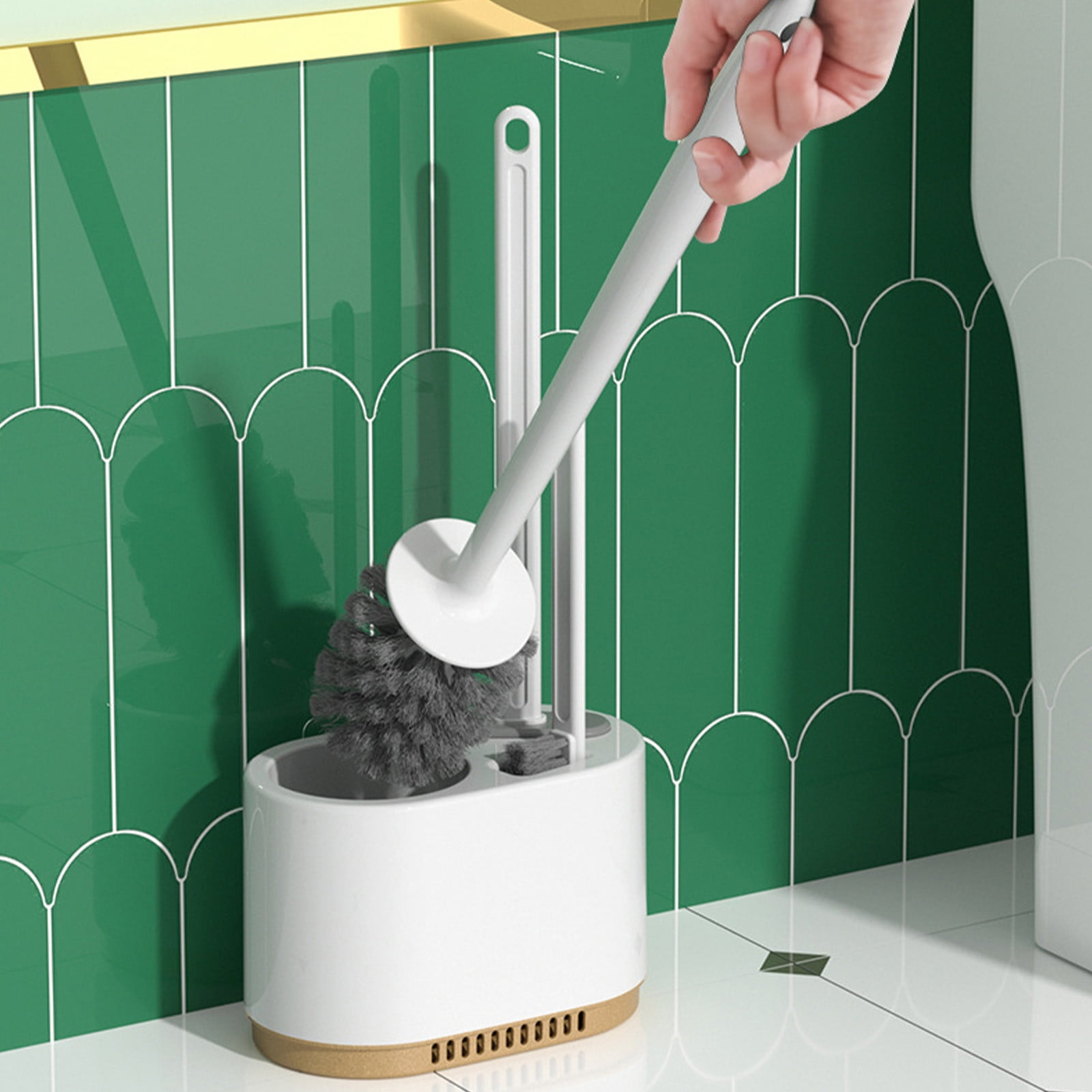 LACKUST Toilet Bowl Brush Cleaner and Caddy Holder Clearance,Toilet Bowl Brush with Strong Bristles Long Brush and Enough Heavy Base for Bathroom,White