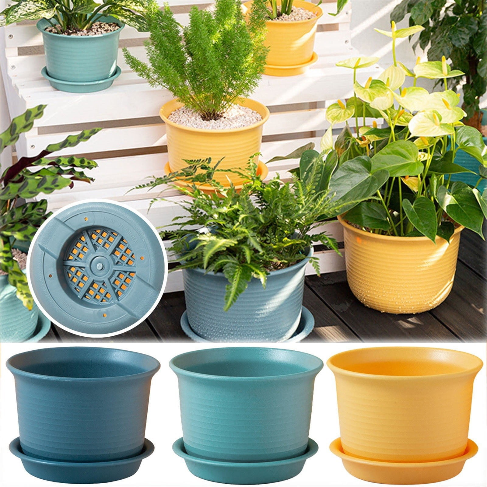 SMKE Thickened Plastic Planter With Tray Saucer,Blue 7.1X5.1In Flower Pots For Indoor Plants,Deform-Resistant Reliable Planter,Home Balcony Garden Decor Pot,Drainage Hole Garden Plant Pot