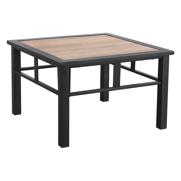 Outdoor Metal Square Table Patio Bistro Dining Furniture with Wood-Like Table Top, Steel Frame