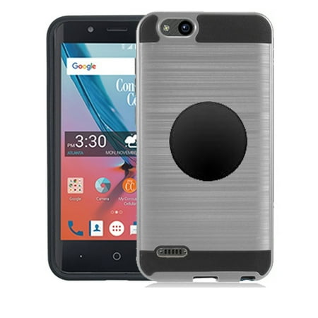 Metallic Silver Aluminum Case (Protective Case for ZTE Avid 557 (Consumer Cellular), ZTE Blade-Vantage (Verizon), ZTE Avid 4, Metallic Brush Finish Cover Case + Tempered Glass Screen Protector + Air Vent Magnetic Car Mount)