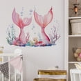 thumbnail image 1 of Adhesivos de pared con forma de cola de sirena en acuarela con coral y burbujas, 1 of 4
