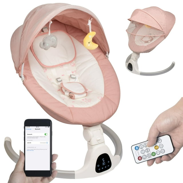 Baby Swing JFOVMCYG con función de temporización, 5 velocidades de giro, color rosa