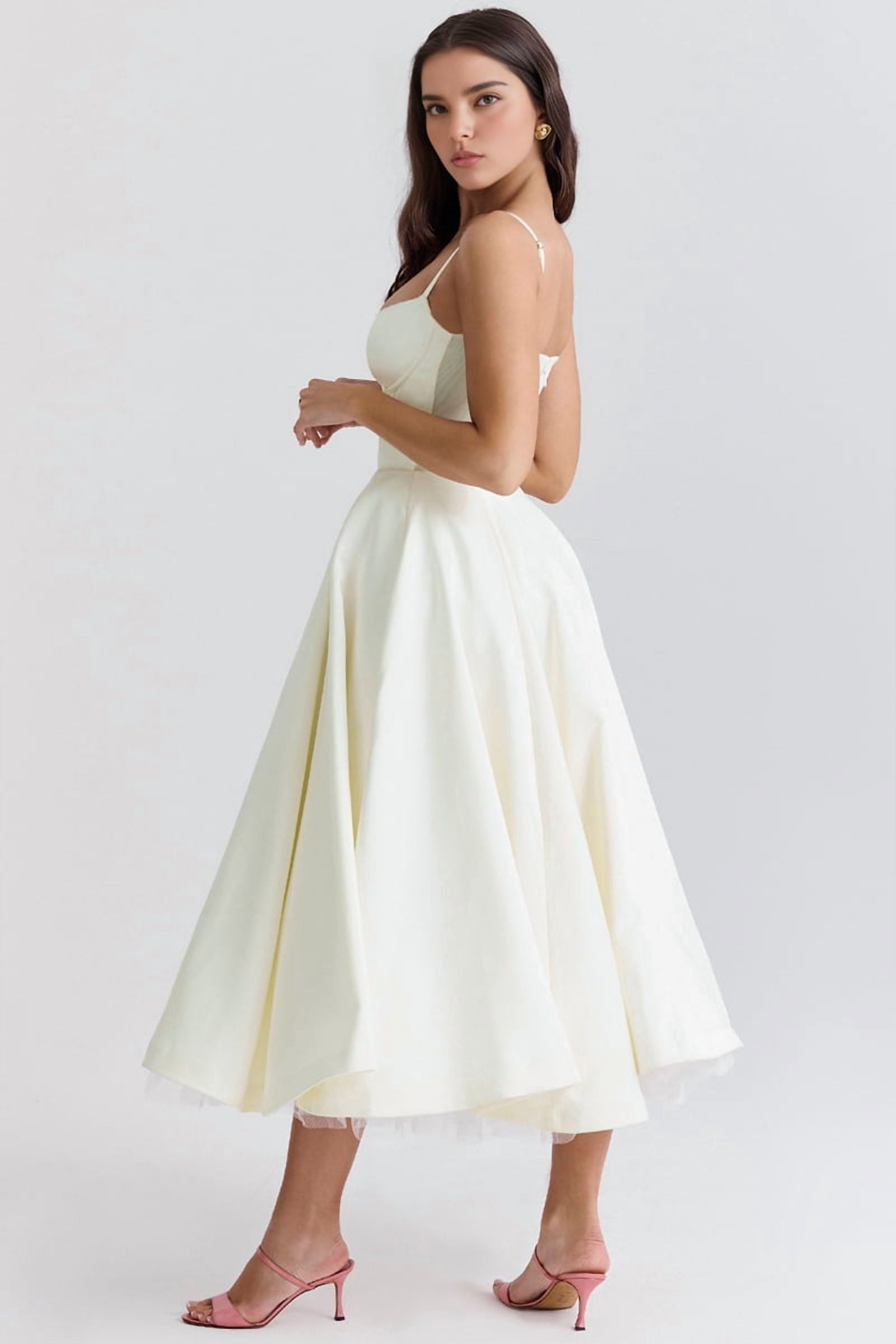 Wedding Guest Dresses for Women Spaghetti Straps Corset Homecoming Floral Lace Maxi Prom Dresses Cream White M
