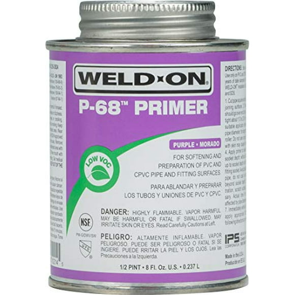 IPS Corporation 10214 Purple P-68 Primer for PVC and CPVC Pipes, Non-Bodied, Fast Acting Primer, 1/2 Pint with Applicator Cap