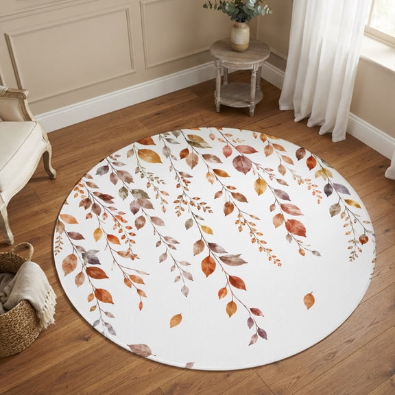 Small Round Rug 3Ft, Eucalyptus Leaves Fall Non-Slip Washable Circle Rugs Carpet, Thanksgiving Weep Leaf Botanical Indoor Outdoor Rug Floor Mats Throw Runner for Bedroom Living Room Bathroom