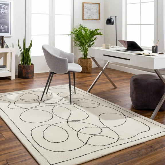 Hauteloom Nery Wool Living Room, Bedroom Area Rug - Modern - Orange, Black, Gray - 2' x 3'
