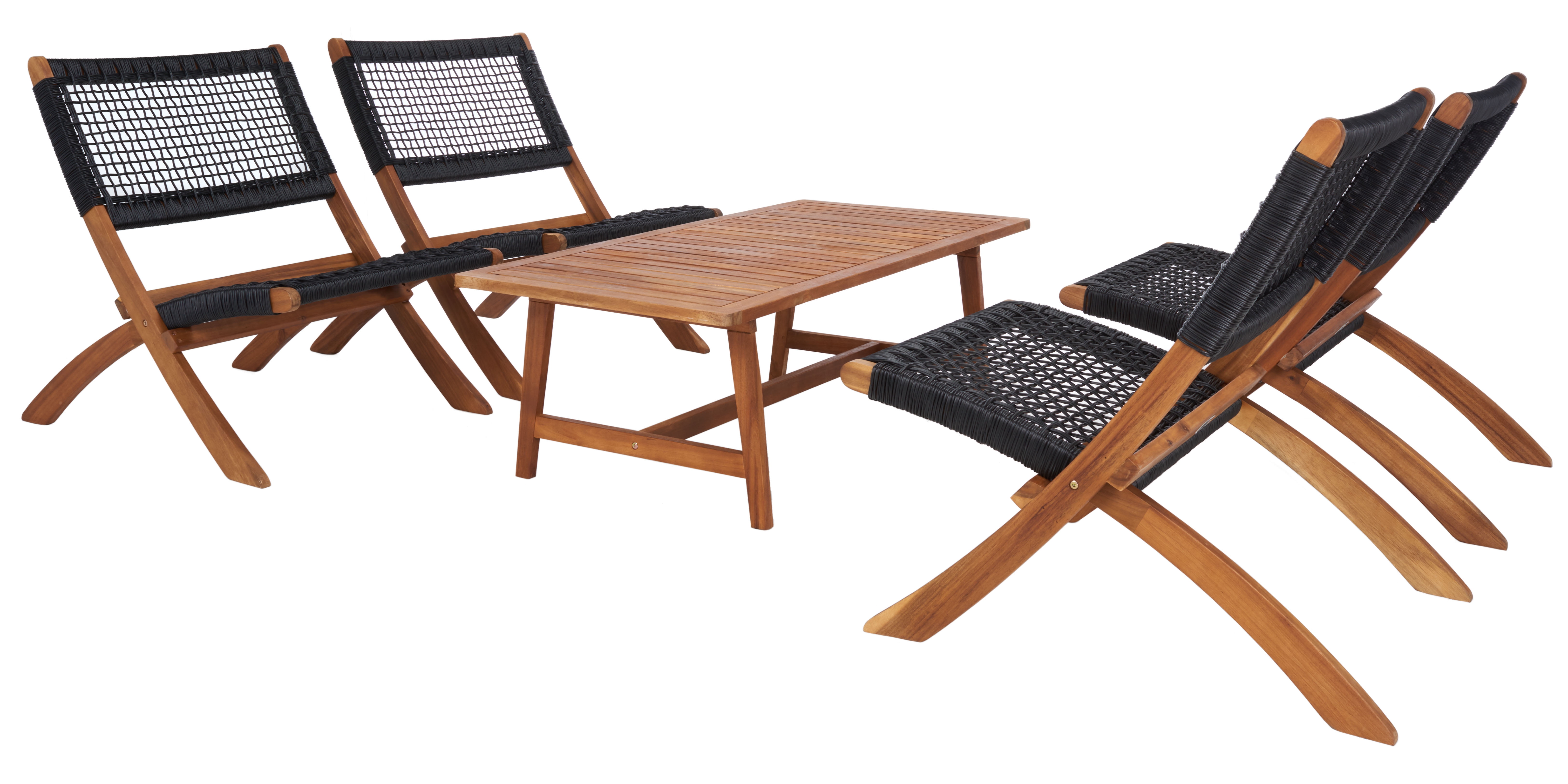 SAFAVIEH Blaze Outdoor Patio 5 Piece Coffee Set, Natural/Black