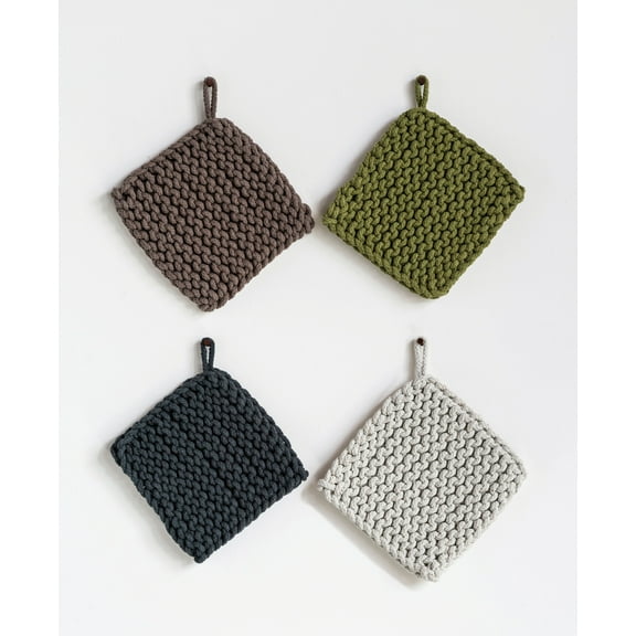 Creative Co-Op Square Cotton Crocheted Pot Holder (Set of 4 Colors)