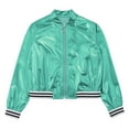 thumbnail image 4 of Ocealan Girl's PU Leather Long Sleeve Zip-Up Bomber Jacket Coat Jazz Hip Hop Street Dance Festival Blue Green 12, 4 of 6