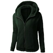 LOVZFMLL Jackets for Women Hooded Sweater Coat Winter Warm Wool Zipper Coat Cotton Coat Outwear