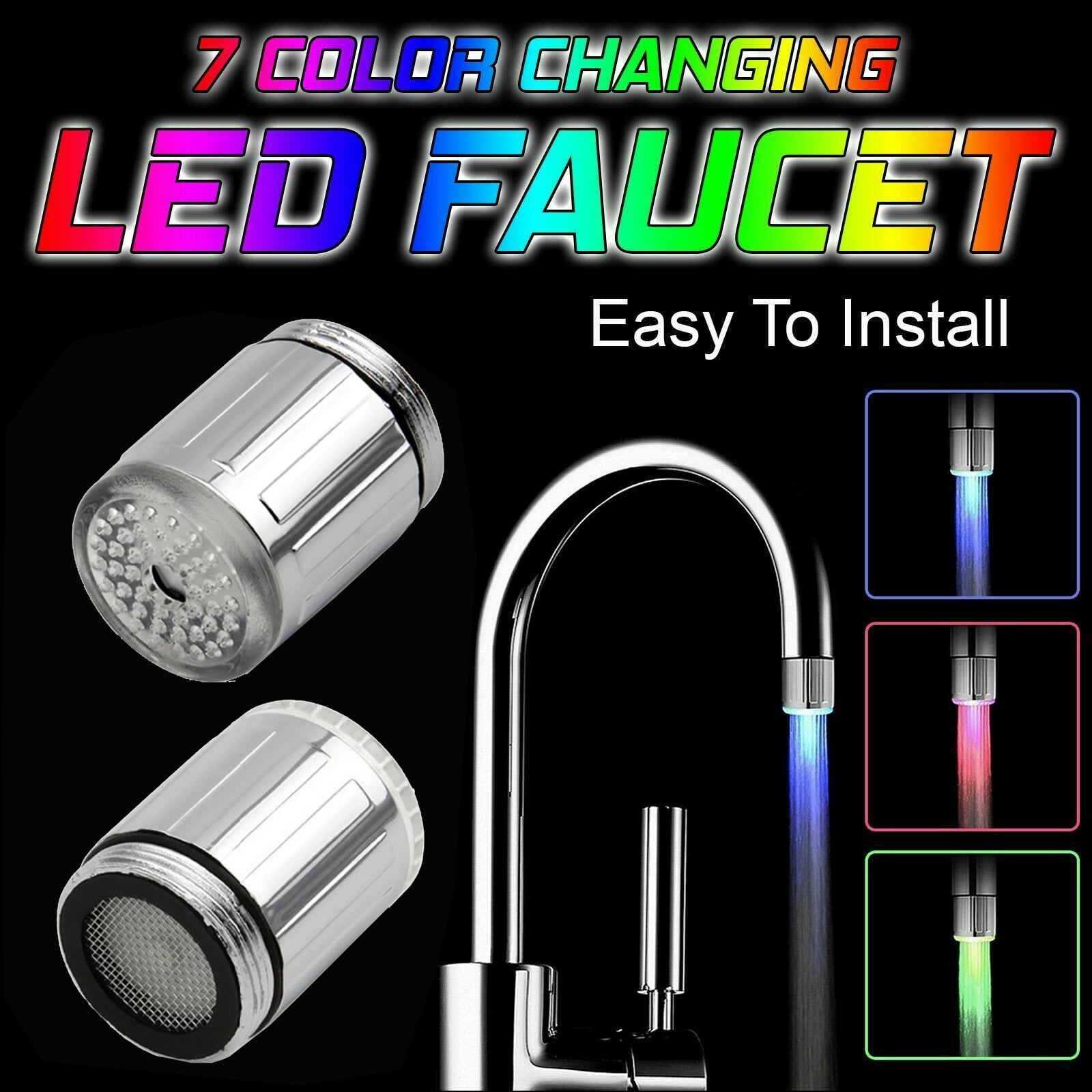 Lovebay 7 Color Changing Glow Shower Led Tap Light Water Faucet Sensor 24mm