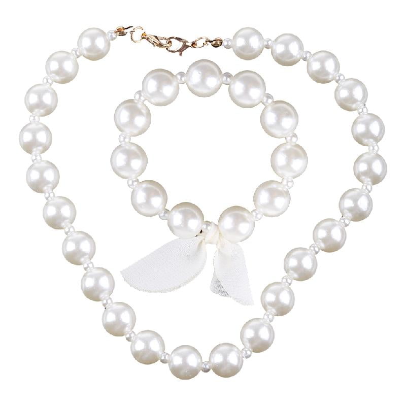 Kids Girls Princess Accessories Faux Pearl Necklace Bracelet Set Girl Accessory