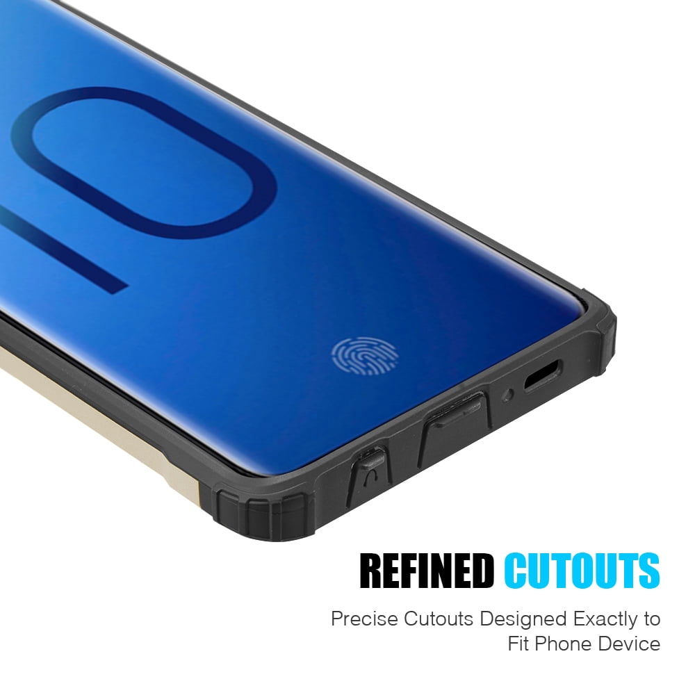 BUNDLE: Rugged Performance Dual Layer Hybrid Case for Galaxy S10 (Gold) & Deluxe Stereo Hands-Free Headset - Ultra Slim, Port Covers, Bumper Corner Protection, Shock Absorption, Raised Lip Guard