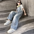 thumbnail image 6 of XQYLOS Teens Y2K Jumpsuit Girls Wide Leg Jumpsuit Children's Trendy And Fashionable Patchwork Butterfly Short Sleeved Overalls Set Jeans And Pants, 6 of 7