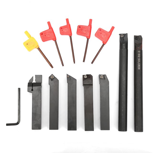 7Pcs 16mm Dur en Acier Tour Porte-Outil Barre d'Alésage avec Clé 7Pcs