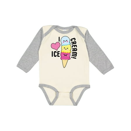 

Inktastic I Love Ice Cream with Cute Ice Cream Cone Gift Baby Boy or Baby Girl Long Sleeve Bodysuit