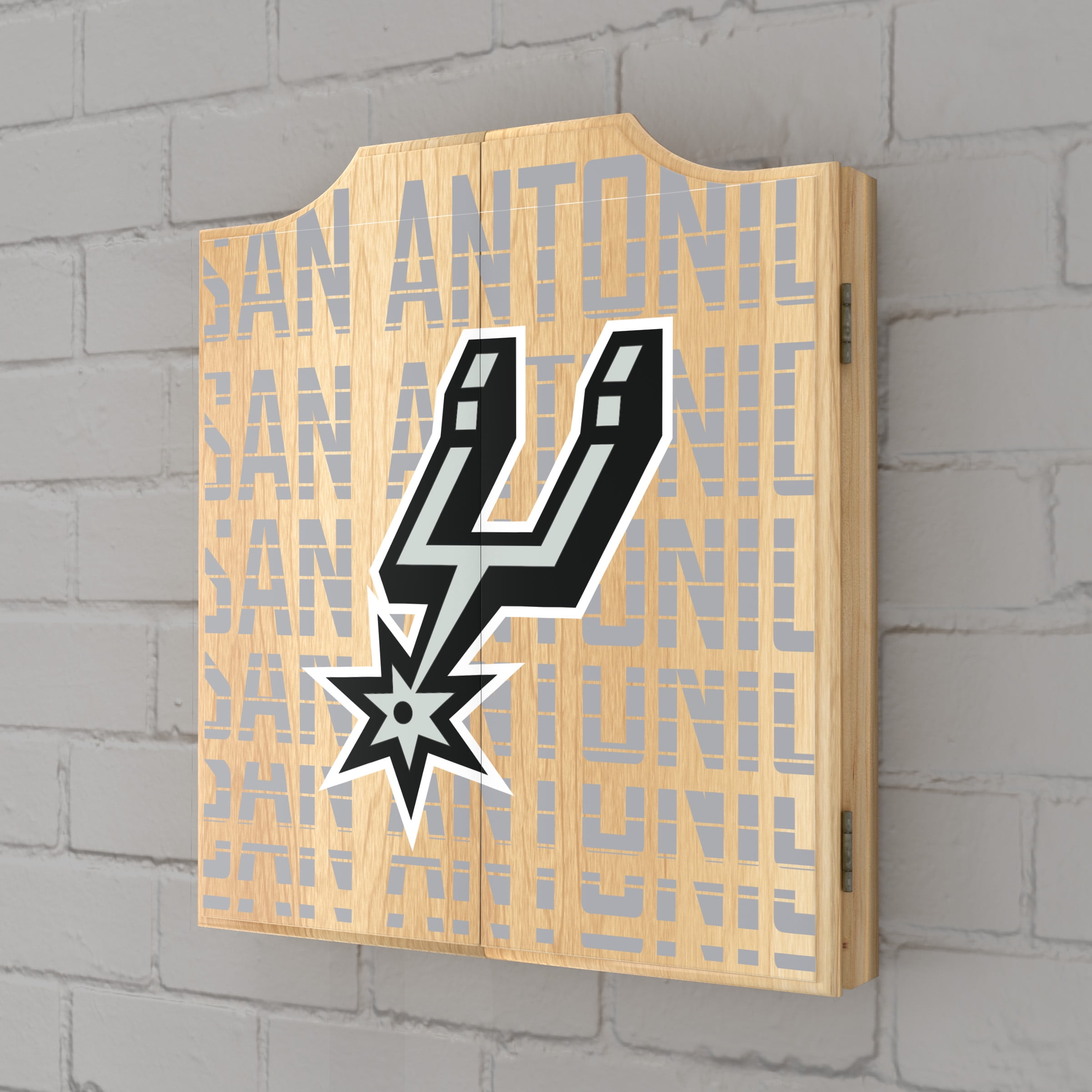 San Antonio Spurs City Dart Board Cabinet Set with 6 Steel Tip Darts