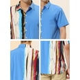 thumbnail image 6 of INSPIRE CHIC Men's Button Down Shirt Color Block Short Sleeve Striped Summer Shirts White Blue L, 6 of 6