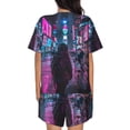 thumbnail image 6 of Daiia Neon Night Cityscape Pattern Womens Pajama Sets Short Sleeve Pajamas for Women Sets Soft Lounge Sets Casual Round Neck Sleepwear PJS-Medium, 6 of 7