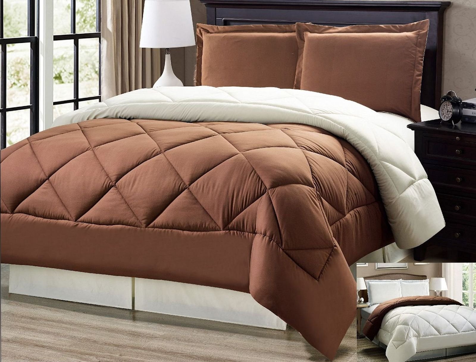 2pc Down Alternative Reversible Comforter Set Brown and Cream Twin Size